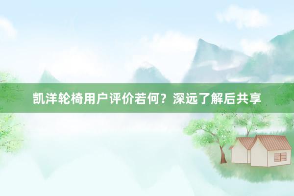 凯洋轮椅用户评价若何？深远了解后共享